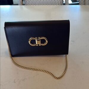 💯 Authentic Salvatore Ferragamo Black Leather Evening Bag